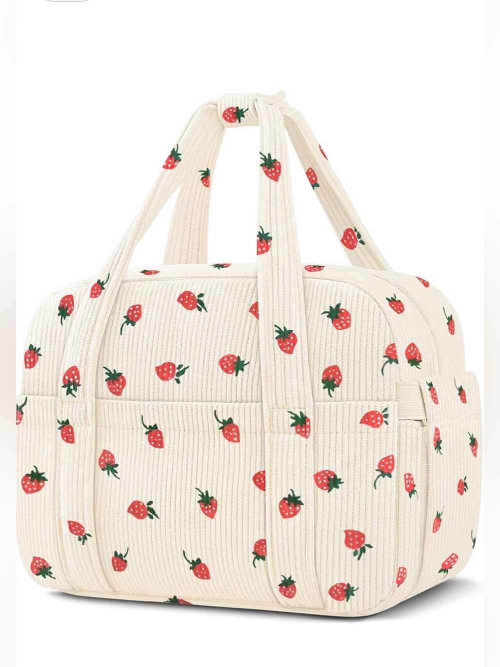 Corduroy Strawberry Lunch Bag with Removable Shoulder Strap 🍓